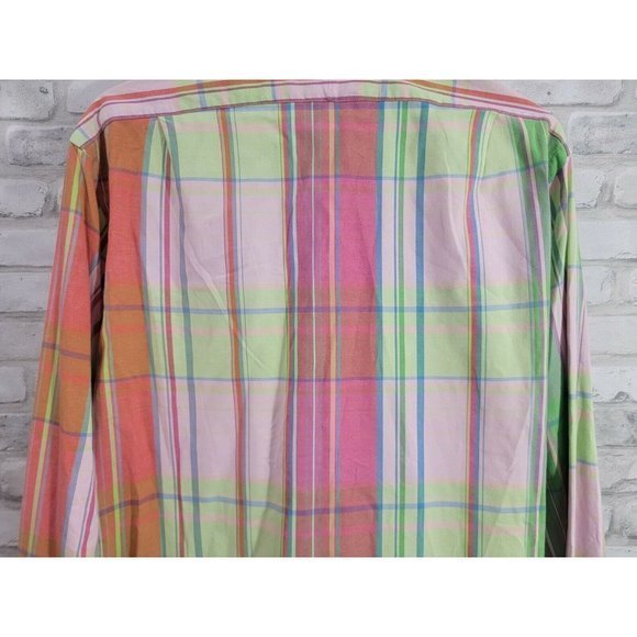 Polo Ralph Lauren M Long Sleeve Button Down Trim Military Pink Plaid Colorful - Picture 9 of 11